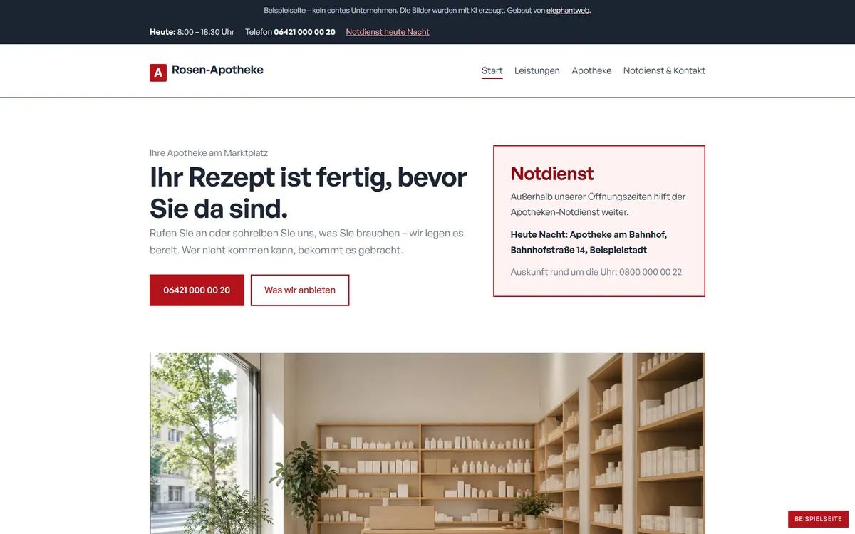 Beispielseite für Apotheke