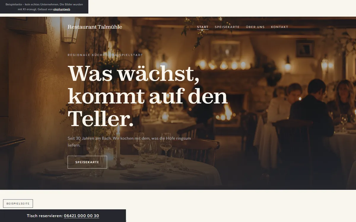 Beispielseite für Gastronomie und Dienstleistung
